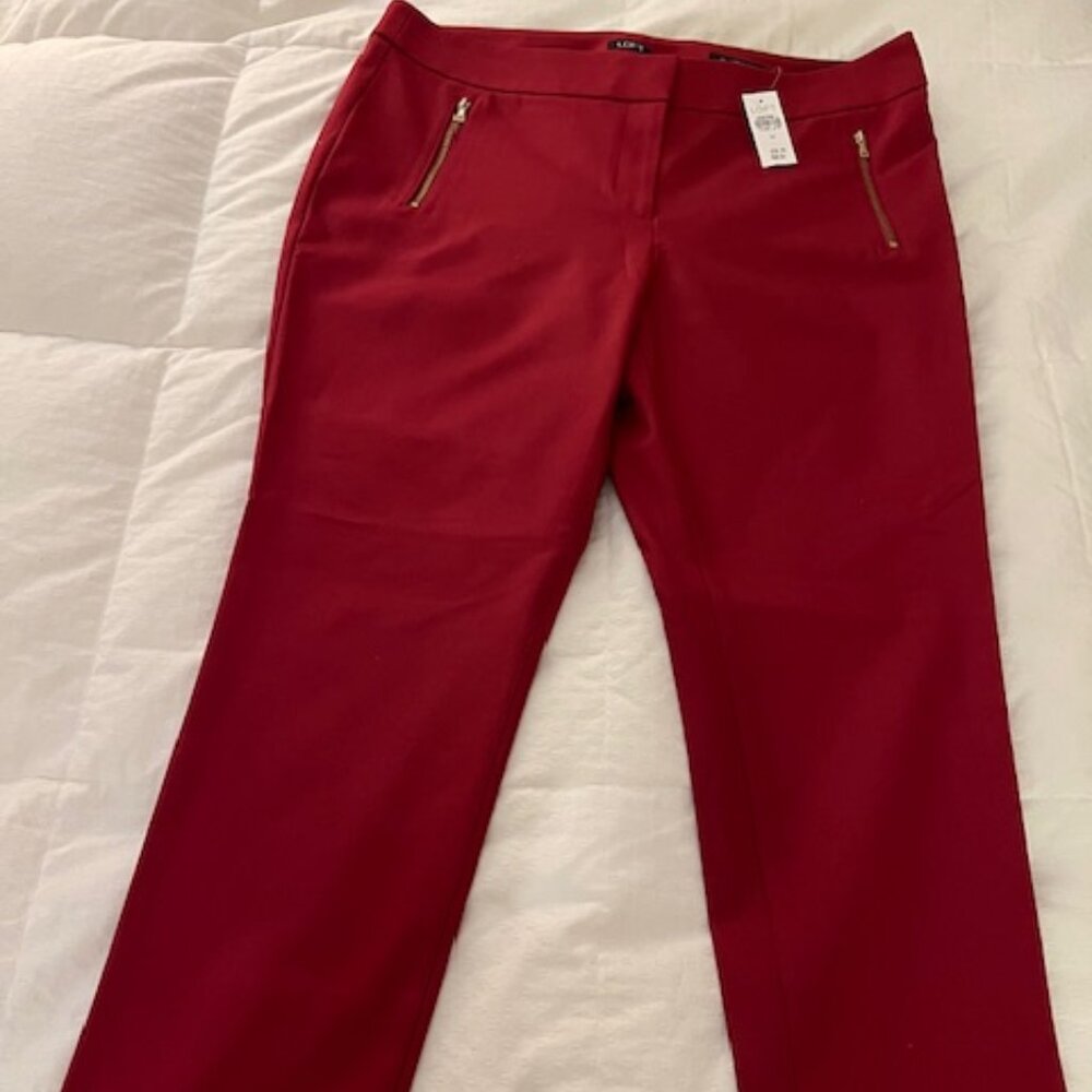 NWT Loft Julie ; Skinny Pant ; Front Zipper Pockets ; Flat Waist Band; 14 ; Red